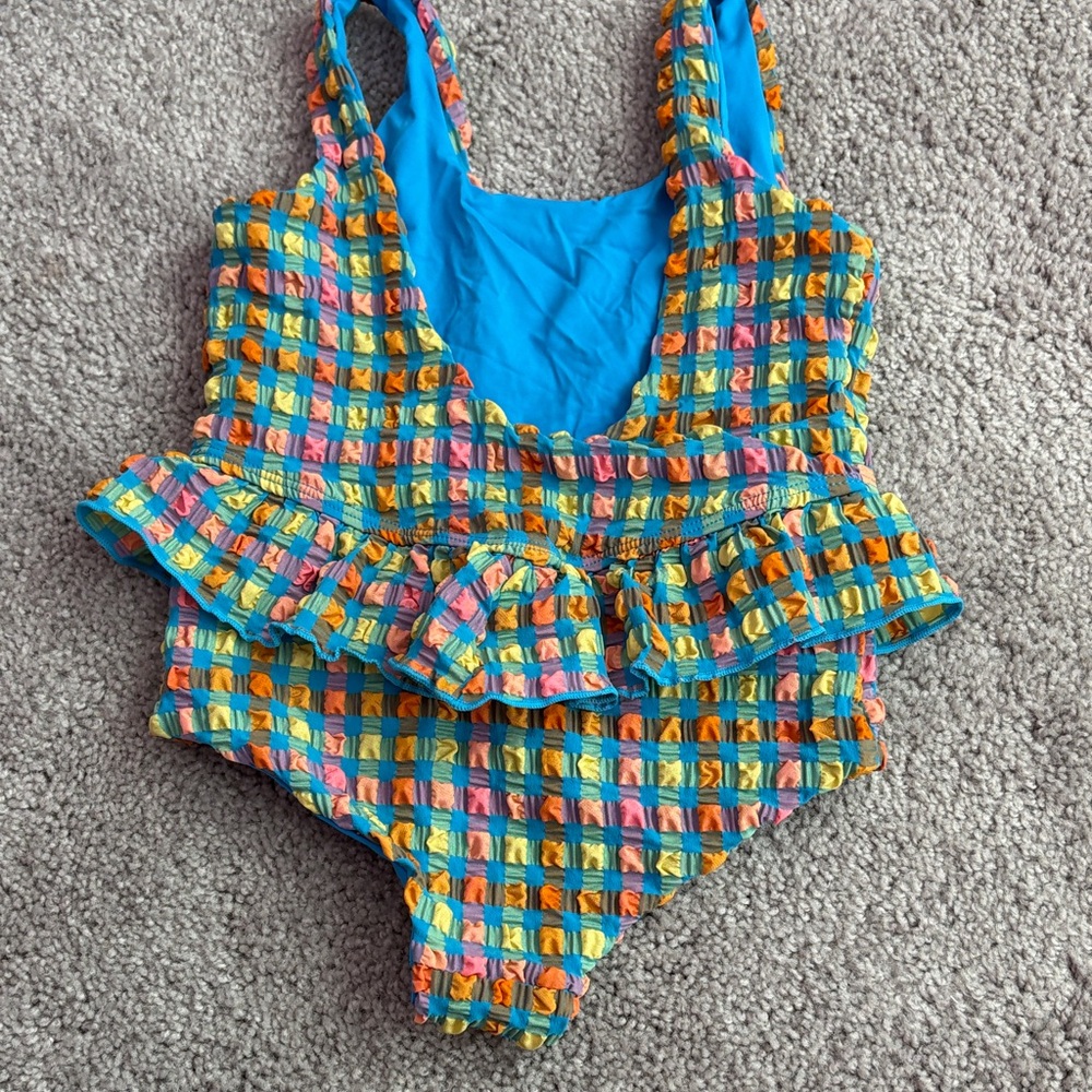Colorful Ruffled One-Piece Swimsuit - Multicolor Check - Picture 3 of 3